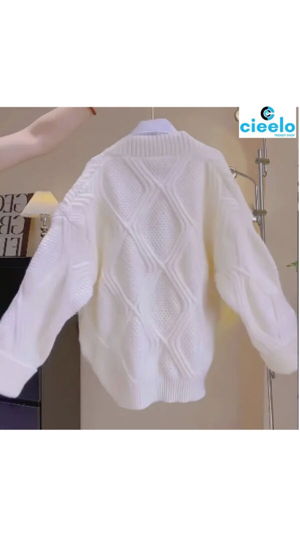 Cárdigan de Punto con Cuello en V – Suéter Casual con Bolsillos