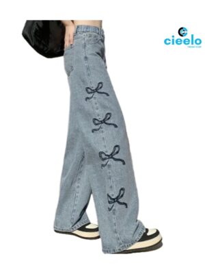 Jeans Y2K con Lazo Bordado – Estilo Vintage Cómodo