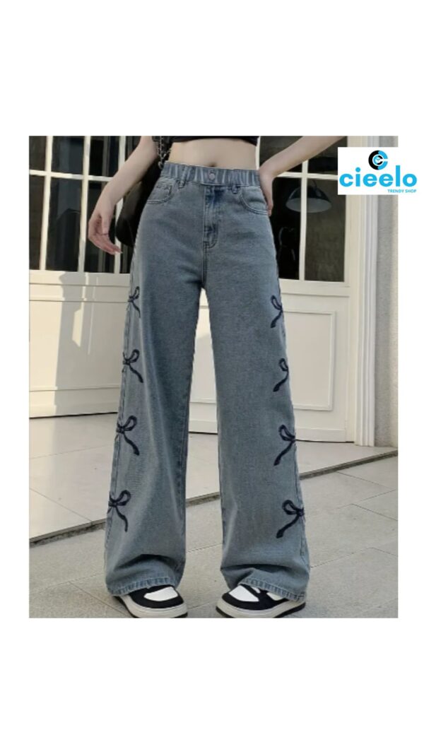 Jeans Y2K con Lazo Bordado – Estilo Vintage Cómodo