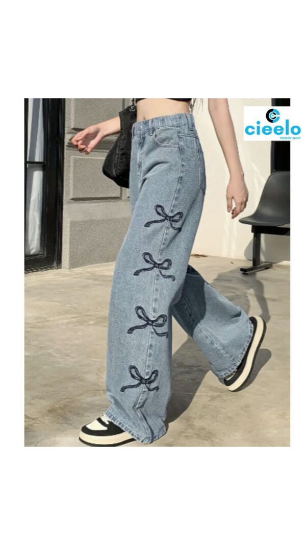 Jeans Y2K con Lazo Bordado – Estilo Vintage Cómodo