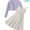 Conjunto Floral con Cárdigan – 2 Piezas para Niñas