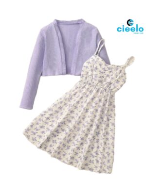 Conjunto Floral con Cárdigan – 2 Piezas para Niñas