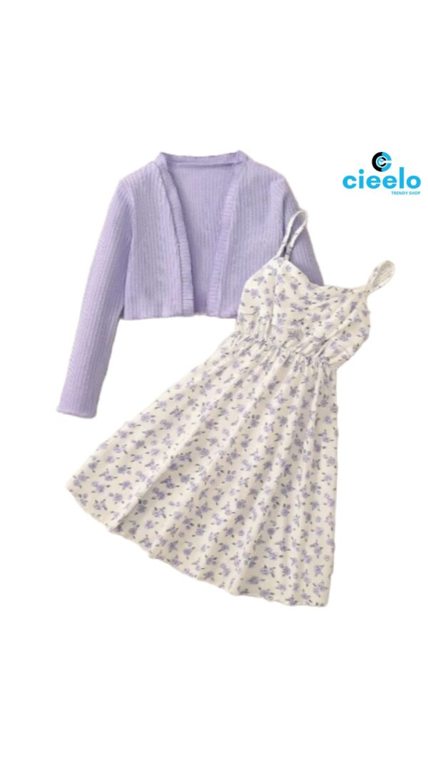 Conjunto Floral con Cárdigan – 2 Piezas para Niñas