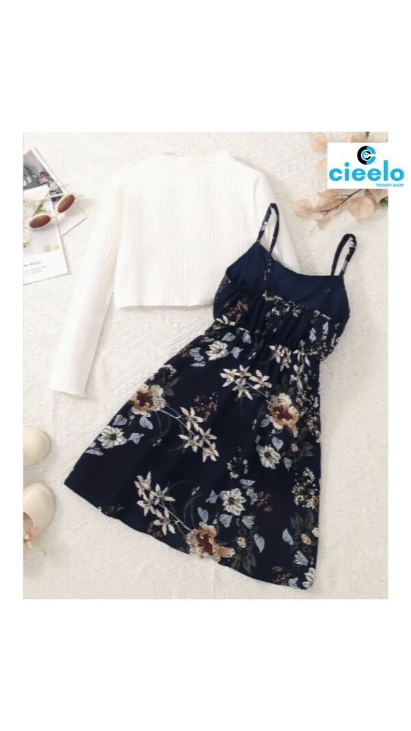 Conjunto Floral con Cárdigan – 2 Piezas para Niñas
