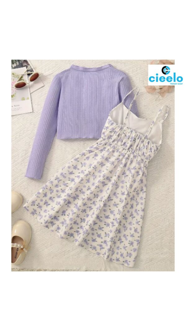 Conjunto Floral con Cárdigan – 2 Piezas para Niñas