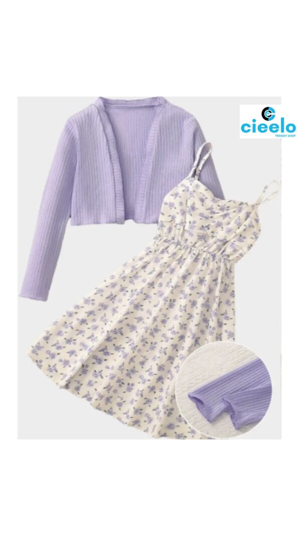 Conjunto Floral con Cárdigan – 2 Piezas para Niñas