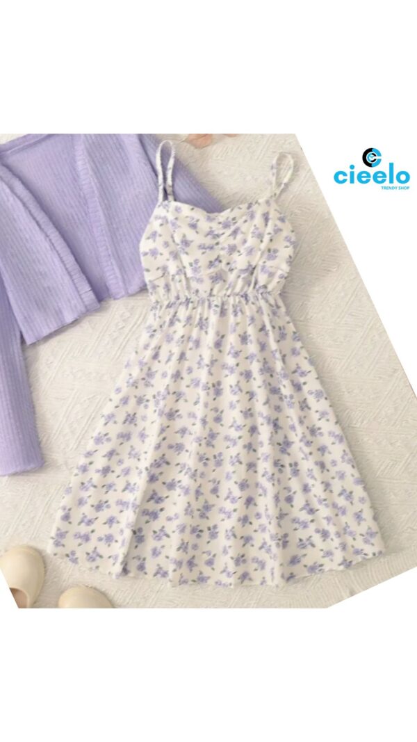 Conjunto Floral con Cárdigan – 2 Piezas para Niñas