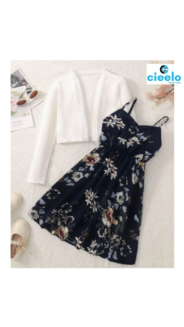 Conjunto Floral con Cárdigan – 2 Piezas para Niñas
