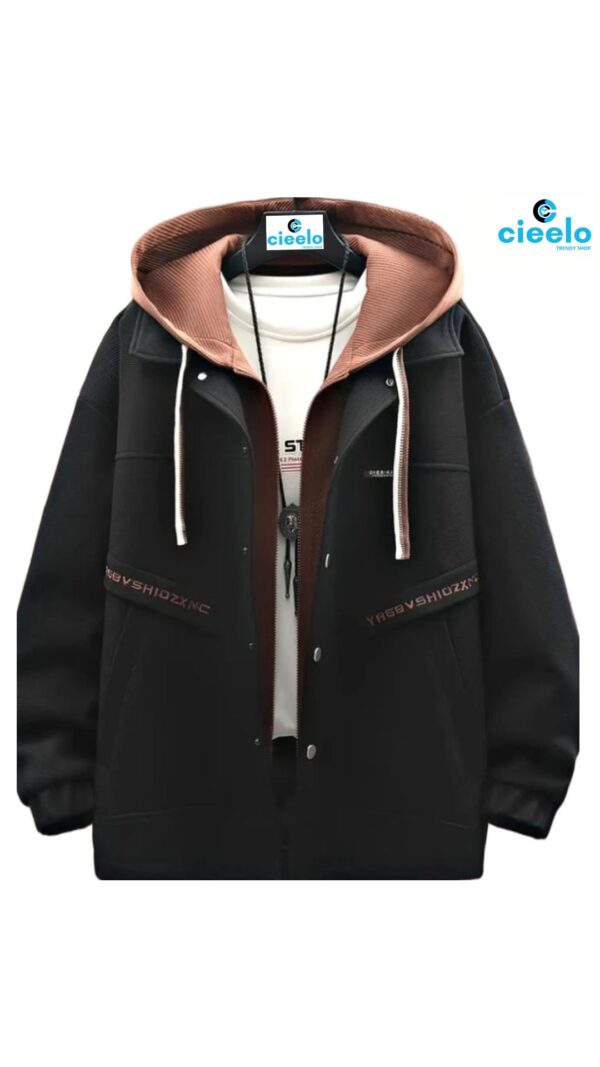 Chaqueta Preppy con Capucha y Cremallera para Hombre