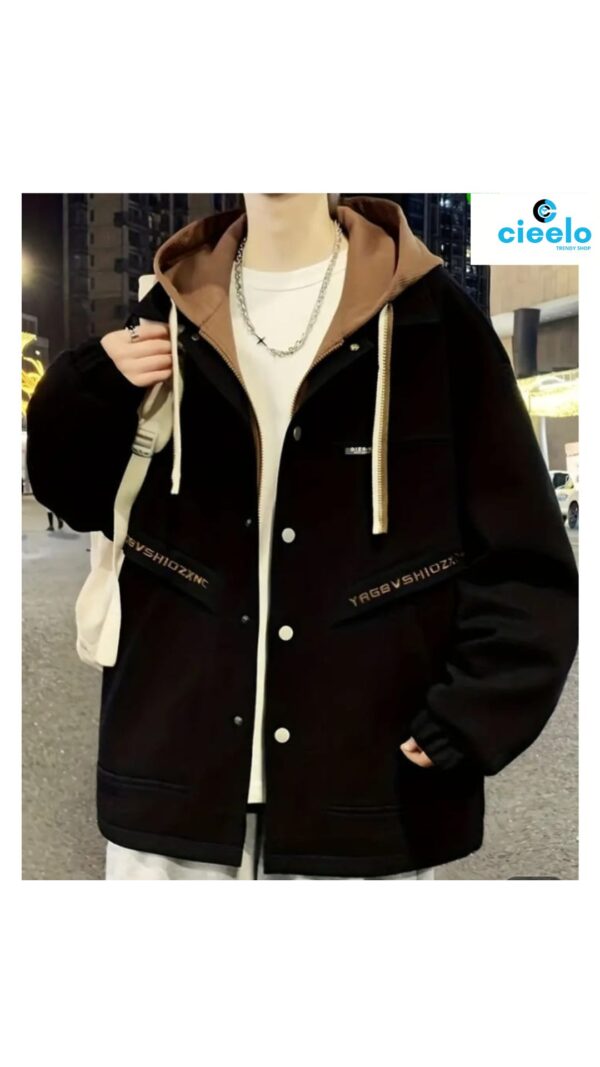 Chaqueta Preppy con Capucha y Cremallera para Hombre