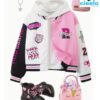 Chaqueta Varsity Rosa y Negra para Niñas – Con Parches y "DISFRUTA"
