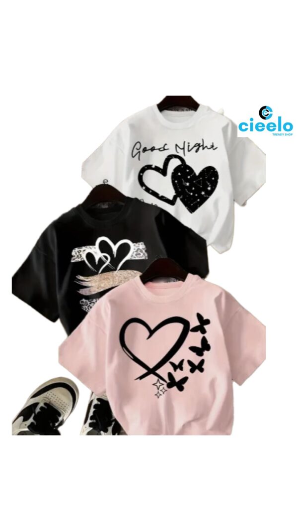 Conjunto de 3 Camisetas con Corazones – Suaves y Ligeras