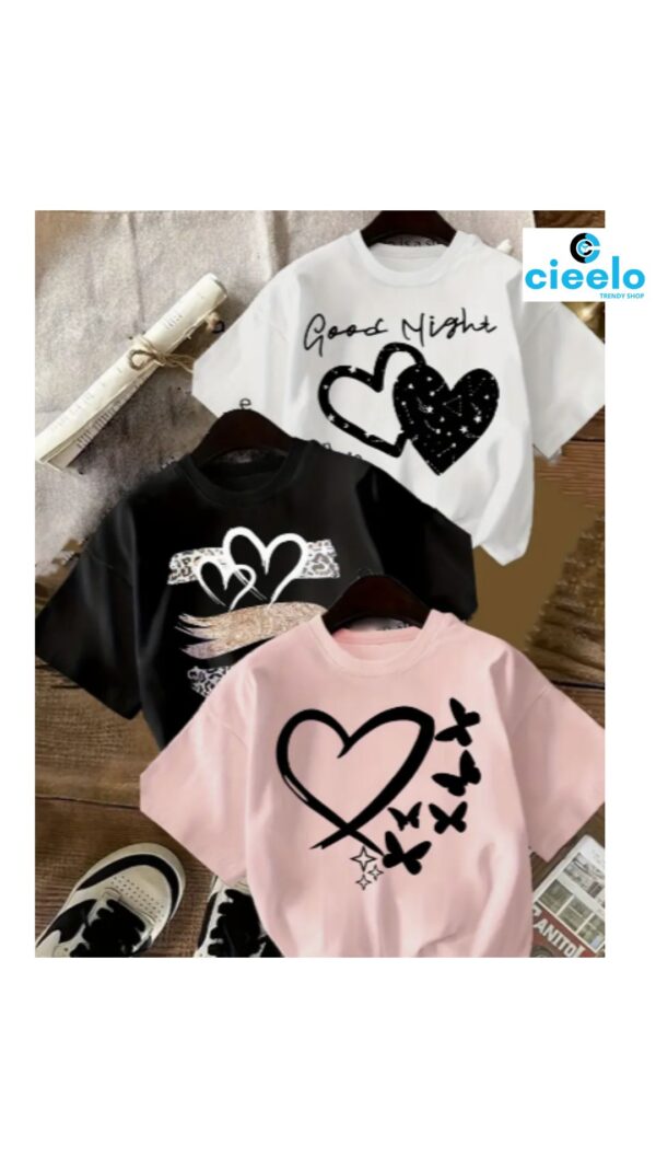 Conjunto de 3 Camisetas con Corazones – Suaves y Ligeras