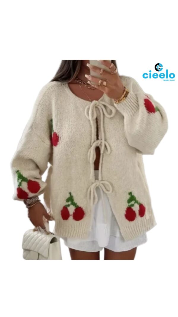 Suéter con Estampado de Cerezas y Lazo – Dulce y Casual