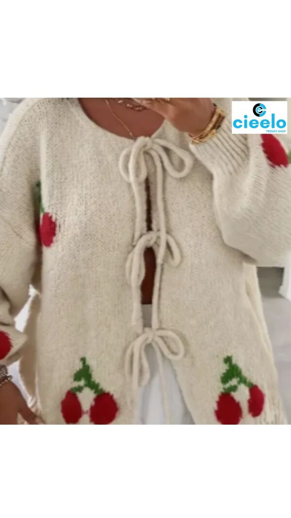 Suéter con Estampado de Cerezas y Lazo – Dulce y Casual