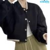 Chaqueta Varsity Mujer – Estilo Deportivo en Blanco y Negro