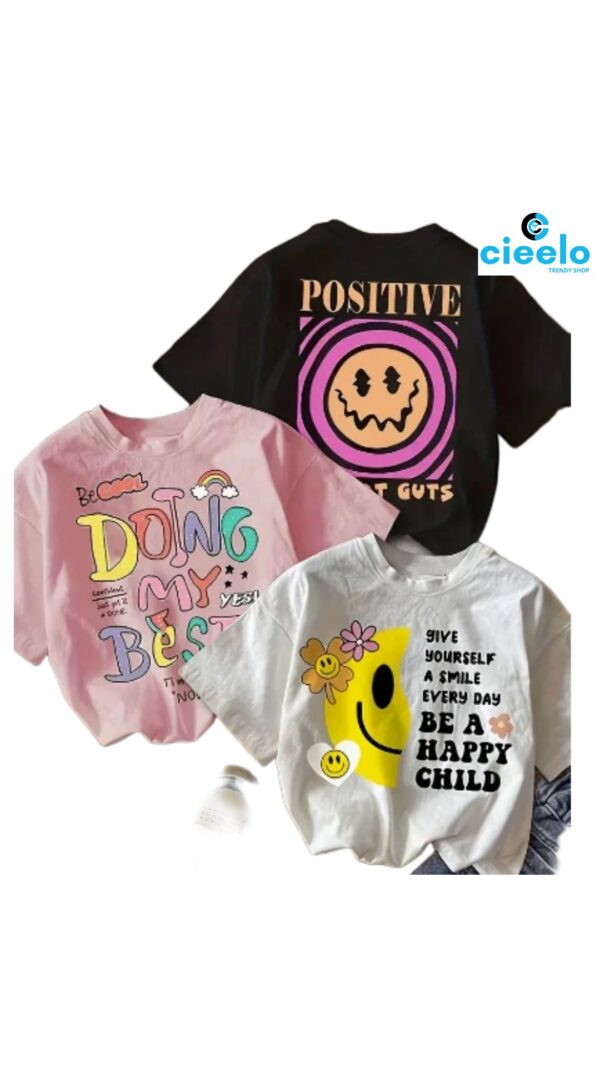 Paquete 3 Camisetas de Manga Corta con Caras Alegres – Perfectas para el Verano