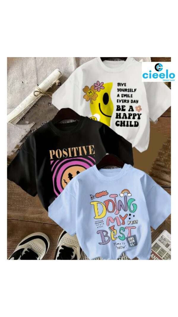 Paquete 3 Camisetas de Manga Corta con Caras Alegres – Perfectas para el Verano
