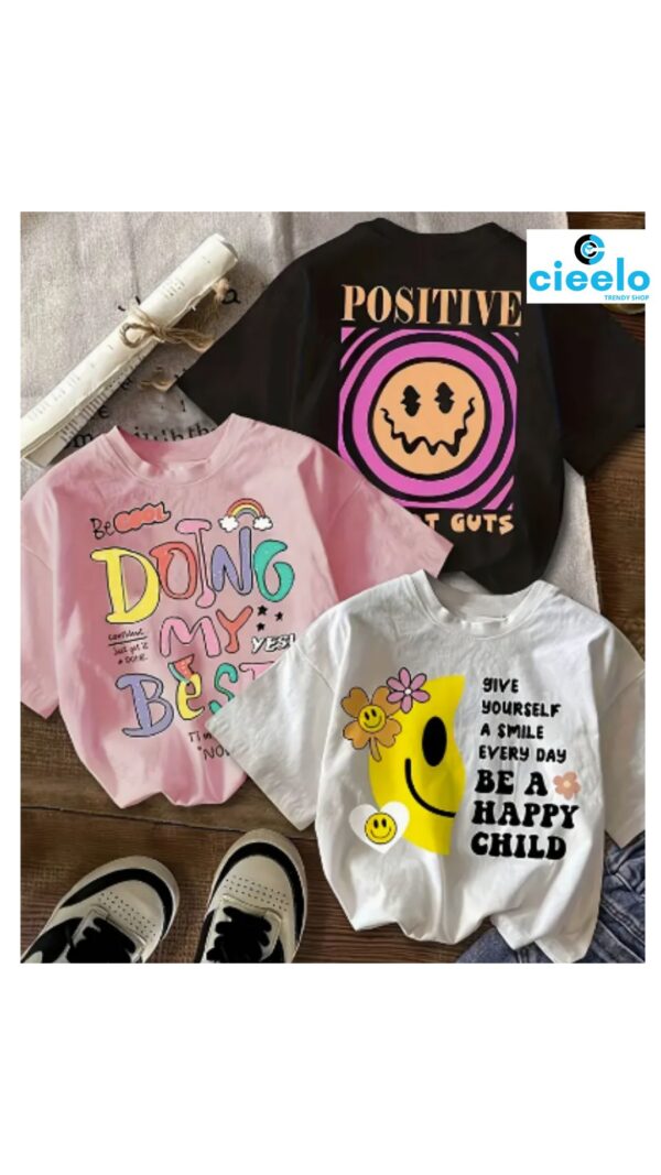 Paquete 3 Camisetas de Manga Corta con Caras Alegres – Perfectas para el Verano