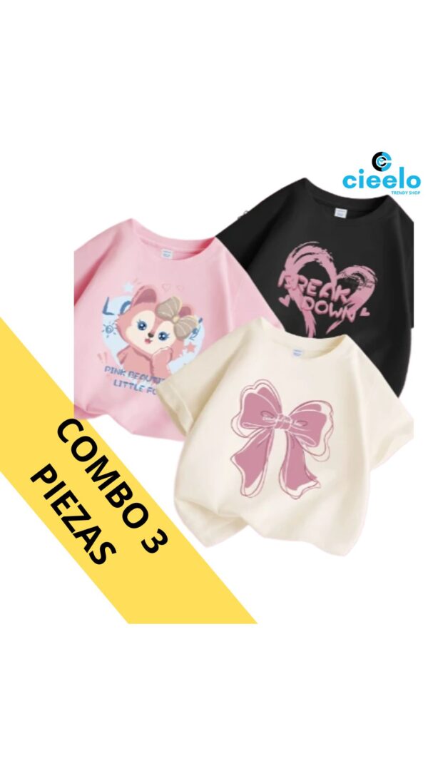 Pack 3 Camisetas Niña – Algodón 100% en Promo 7.5