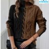 Suéter elegante de cuello alto – Bloques de color y textura chic