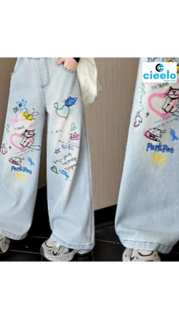 Jeans de Pierna Ancha "Paraíso del Gato y el Pez" – Estilo Único y Divertido