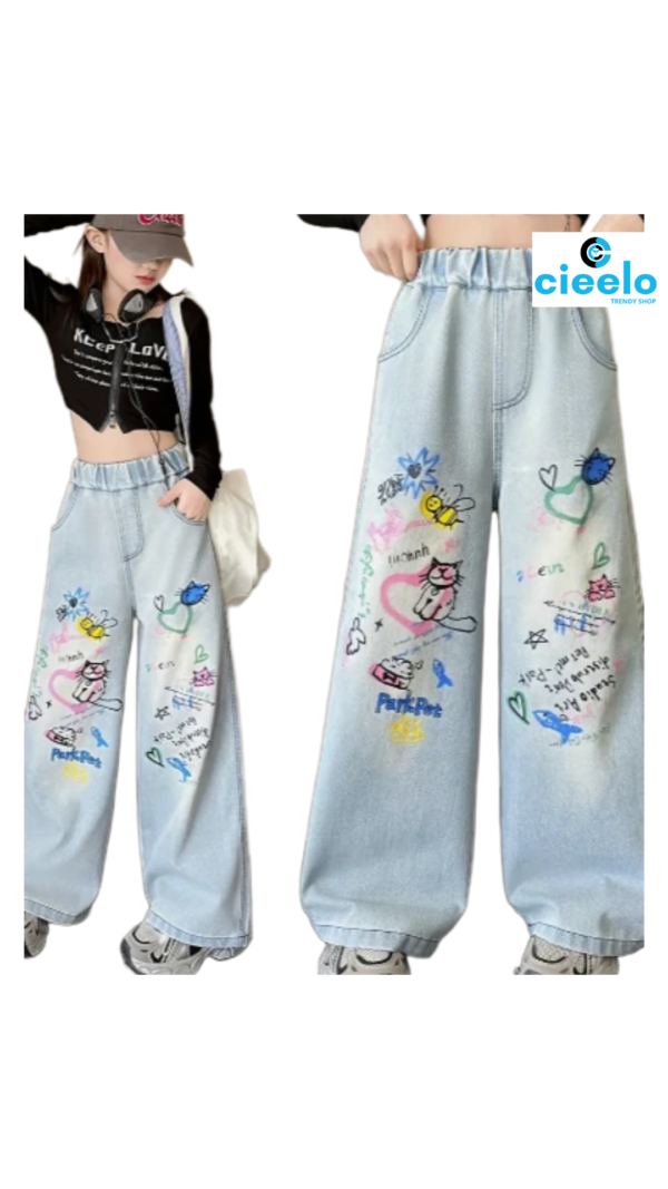 Jeans de Pierna Ancha "Paraíso del Gato y el Pez" – Estilo Único y Divertido
