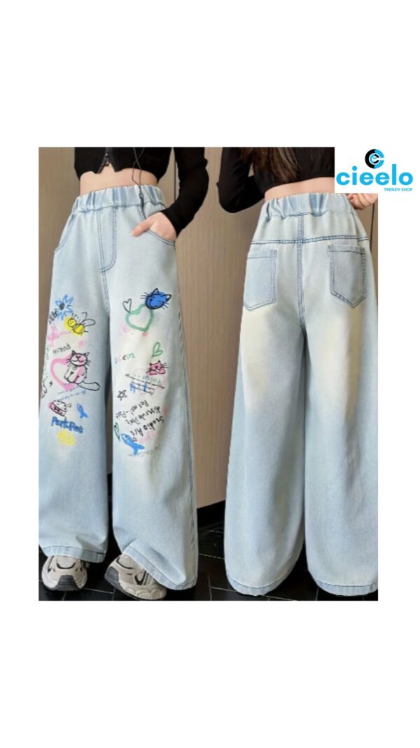 Jeans de Pierna Ancha "Paraíso del Gato y el Pez" – Estilo Único y Divertido