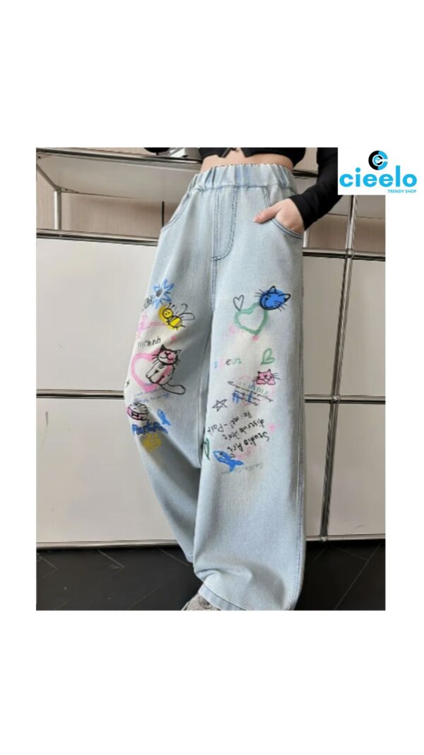 Jeans de Pierna Ancha "Paraíso del Gato y el Pez" – Estilo Único y Divertido