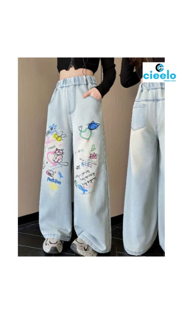 Jeans de Pierna Ancha "Paraíso del Gato y el Pez" – Estilo Único y Divertido